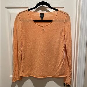 Eileen Fisher linen scoop neck henley long sleeve top